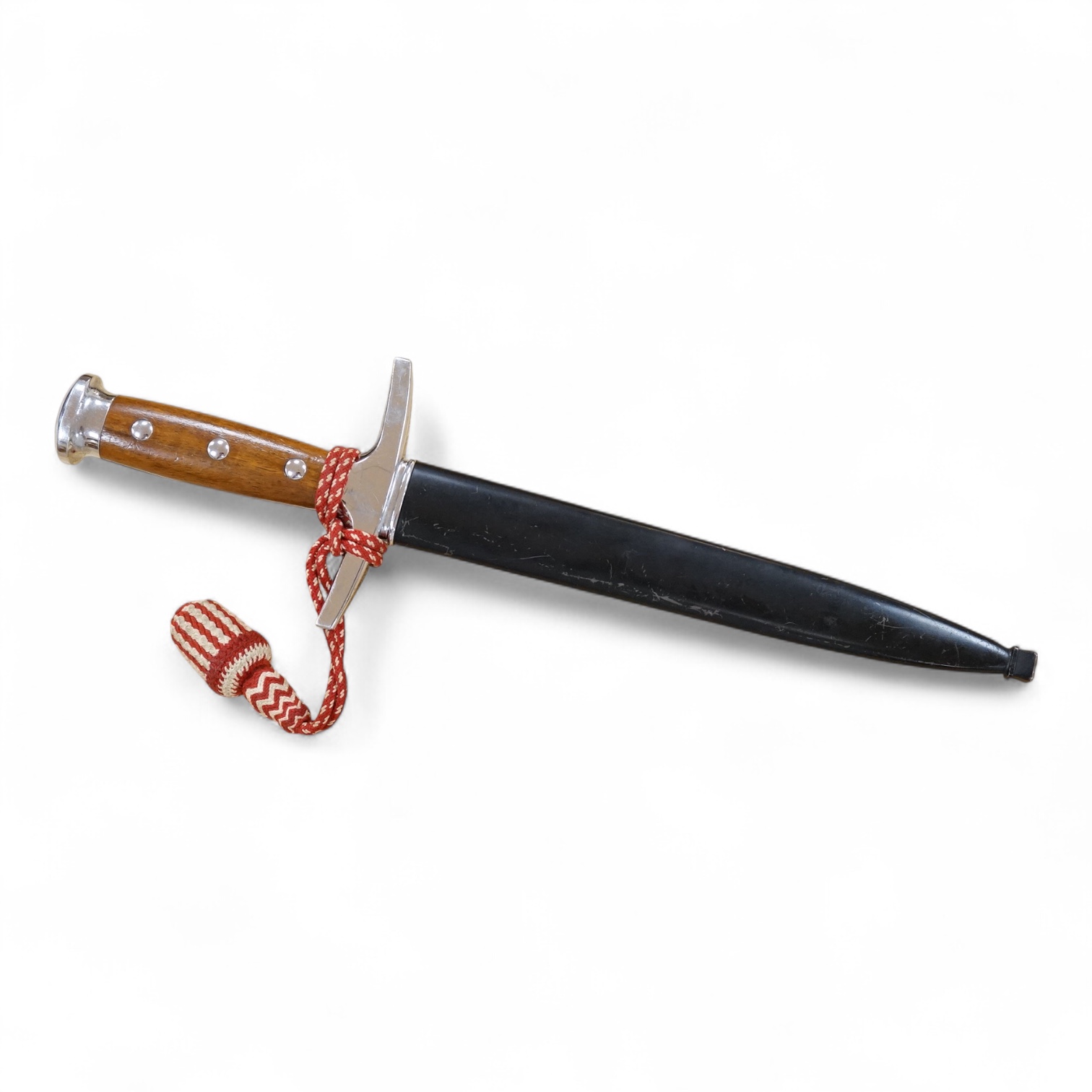 A post 1943 Swiss Army dagger, with knot and scabbard